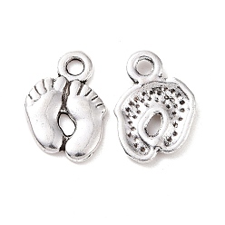 Antique Silver Tibetan Style Alloy Charms, Foot Print, Cadmium Free & Nickel Free & Lead Free, Antique Silver, 14x10x2mm, Hole: 2mm