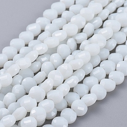 White Glass Beads Strands, Faceted, Flat Round, White, 6x4mm, Hole: 1.2mm, about 98pcs/Strand, 22 inch(53.5cm)