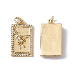 Real 18K Gold Plated Brass Micro Pave Clear Cubic Zirconia Pendants, with Jump Ring, Cadmium Free & Nickel Free & Lead Free, Rack Plating, Rectangle, Real 18K Gold Plated, 21.5x11.5x3.5mm, Hole: 3mm