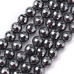 Black Non-Magnetic Synthetic Hematite Beads Strands, 128 Faceted, Round, Black, about 10mm in diameter, hole:1mm, 40pcs/strand, 16 inch