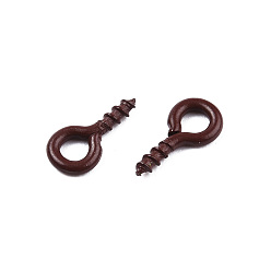 Coconut Brown Spray Painted Iron Screw Eye Pin Peg Bails, For Half Drilled Beads, Cadmium Free & Nickel Free & Lead Free, Coconut Brown, 8x4x1mm, Hole: 2mm, Pin: 1.4mm