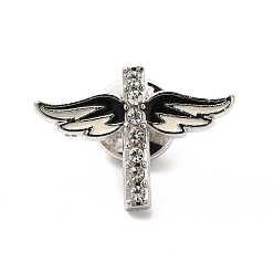 Crystal Cross Enamel Rhinestone Pin, Platinum Tone Alloy Badge for Backpack Clothes, Crystal, 26x19x2mm, Pin: 1.2mm
