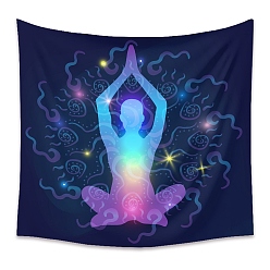 Prussian Blue Yoga Meditation Trippy Polyester Wall Hanging Tapestry, Bohemian Mandala Psychedelic Tapestry for Bedroom Living Room Decoration, Rectangle, Prussian Blue, 1000x1500mm