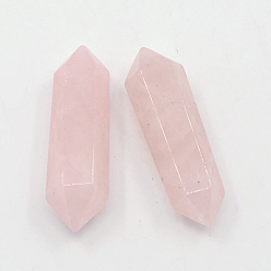 Quartz Rose Perles à pointe double en quartz rose naturel, pierres de guérison, baguette magique de thérapie de méditation d'équilibrage d'énergie de reiki, pas de trous / non percés, 28~35x8mm