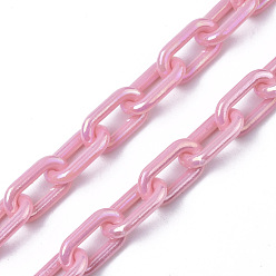 Бледно-Розовый Акриловые непрозрачные кабельные цепи, AB цвет, овальные, розовый жемчуг, 13x8x2 мм, 19.68 дюйм (50 см) / прядь