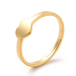 Real 18K Gold Plated Ion Plating(IP) 201 Stainless Steel Heart Adjustable Ring for Women, Real 18K Gold Plated, US Size 6 1/2(16.9mm)