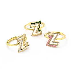 Letter Z Mixed Color Enamel Initial Letter Adjustable Ring with Clear Cubic Zirconia, Real 18K Gold Plated Brass Jewelry for Women, Cadmium Free & Lead Free, Letter.Z, US Size 5 1/4(16mm), Letter.Z: 13.5x12mm