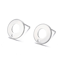 Silver 304 Stainless Steel Stud Earring Findings, Donut, Silver, 10.3mm, Hole: 1.3mm, Pin: 0.7mm