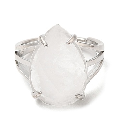 Cristal de cuarzo Anillos ajustables de lágrima de cristal de cuarzo natural, anillo de latón platino, sin plomo y el cadmio, tamaño de EE. UU. 7 (17.3 mm)