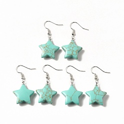Synthetic Turquoise Synthetic Turquoise Star Dangle Earrings, Platinum Brass Jewelry for Women, 41.5mm, Pin: 0.7mm