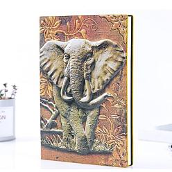 Multicolore 3d pu cahier en cuir, avec du papier à l'intérieur, rectangle avec motif éléphant, pour fournitures de bureau scolaire, multicolore, 215x145mm