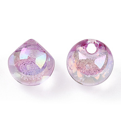 Violet Placage uv perles acryliques irisées arc-en-ciel, ronde, top foré, violette, 16x16x16mm, Trou: 3mm