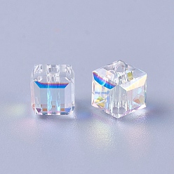 Прозрачный АВ Имитация Австрийские кристаллические шарики, к 9 стекло, кубические, граненые, ясно AB, 6x6x6 мм, отверстие : 1.6 мм