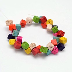 Mixed Color Cube Synthetic Turquoise Bead Strands, Dyed, Mixed Color, 12x12x8mm, Hole: 1mm, about 35pcs/strand, 15.7 inch