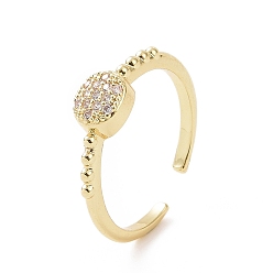 Oro Anillo de puño abierto redondo plano con circonita cúbica transparente, joyas de latón para mujer, dorado, diámetro interior: 18 mm