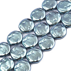 Light Sea Green ABS Plastic Imitation Pearl Beads Strands, AB Color Plated, Flat Round, Light Sea Green, 18x5mm, Hole: 0.7mm, about 22pcs/strand, 15.75 inch(40cm)