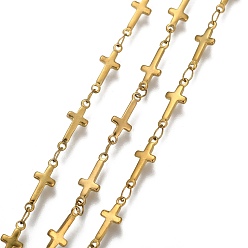 Oro 304 cadenas de acero inoxidable, soldada, cadenas de enlace cruzado, con carrete, dorado, 13.5x5x1.2 mm, aproximadamente 32.8 pies (10 m) / rollo