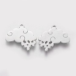 Stainless Steel Color 201 Stainless Steel Pendants, Cloud and Rain, Stainless Steel Color, 17x18x1mm, Hole: 1.5mm