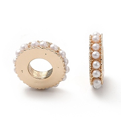 Light Gold Crémaillère en alliage de placage perles européennes, avec perles d'imitation abs, Perles avec un grand trou   , Plat rond / disque, or et de lumière, 11.5x3mm, Trou: 5mm