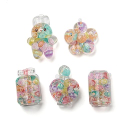 Mixed Color Luminous Transparent Acrylic Big Pendants, with Star Quicksand, Rainbow Candy, Mixed Color, 50~85x35~49x22~34mm, Hole: 2&2.2x1.8mm