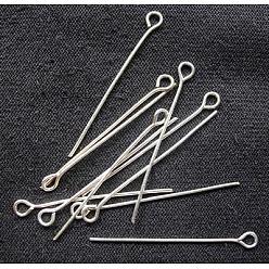 Silver Brass Eye Pin, Cadmium Free & Lead Free, Silver Color Plated, 50x0.7mm, Hole: 2mm, about 5000pcs/1000g
