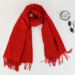 Темно-Красный Женский длинный клетчатый шарф из полиэстера с имитацией кашемира и кисточками, зима/осень теплые большие мягкие шали в шотландскую клетку, темно-красный, 2000x650 мм