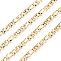 Golden 304 Stainless Steel Figaro Chains, Curb Chains, Unwelded, with Spool, Golden, Link: 9.5x4.5x1.5mm and 7x4.5x1.5mm, about 32.8 Feet(10m)/roll