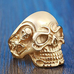 Золотой Кольца из титановой стали, череп, золотые, размер США 12 (21.4 мм)