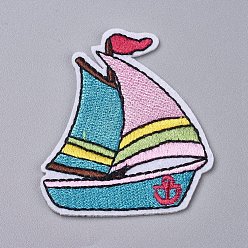 Colorful Computerized Embroidery Cloth Iron on/Sew on Patches, Costume Accessories, Appliques, for Backpacks, Clothes, Ship, Colorful, 58x49x1.5mm