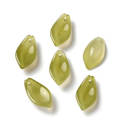 Gris Oliva Colgantes de vidrio teñido y calentado, petalina de ilibiscus, verde oliva, 20x11x6.5 mm, agujero: 1.2 mm