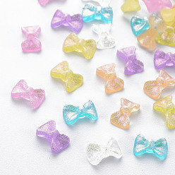 Mixed Color Transparent Resin Cabochons, with Glitter Powder, Bowknot, Mixed Color, 6x9x3mm
