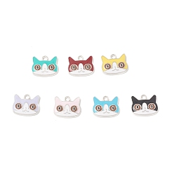 Mixed Color Alloy Enamel Charms, Cat Charm, Platinum, Mixed Color, 13x16x2.2mm, Hole: 2mm