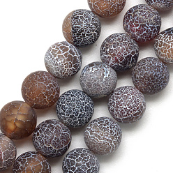Coconut Brown Natural Weathered Agate Bead Strands, Frosted, Dyed, Round, Coconut Brown, 14~14.5mm, Hole: 1.5mm, about 28pcs/strand, 15.5 inch