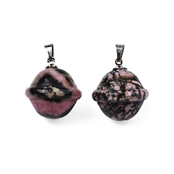 Rhodonite Natural Rhodonite Pendants, with Stainless Steel Color Tone Stainless Steel Findings, Planet, 22.5x20mm, Hole: 3x5mm