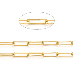 Real 14K Gold Plated Brass Paperclip Chains, Flat Oval, Drawn Elongated Cable Chains, Soldered, Long-Lasting Plated, Real 14K Gold Plated, Links: 15x5x1mm