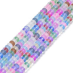Colorful Frosted Transparent Glass Beads Strands, Rondelle, Colorful, 8x5mm, Hole: 1mm, about 75pcs/strand, 14.96''(38cm)