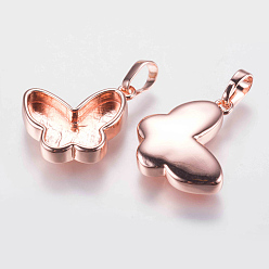 Rose Gold Brass Pendant Cabochon Settings, Plain Edge Bezel Cups, Long-Lasting Plated, Butterfly, Rose Gold, 13x18.5x3.5mm, Hole: 3x5mm, Tray: 14x5.5mm