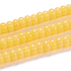 Yellow K9 Glass Beads Strands, Imitation Jade Glass Beads, Rondelle, Yellow, 8~8.5x4.5~5mm, Hole: 1.4mm, about 84pcs/Strand, 15.87 inch(40.3cm)