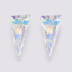 Crystal AB K9 Glass Rhinestone Pendants, Imitation Austrian Crystal, Faceted, Triangle, Crystal AB, 28x14x7~7.5mm, Hole: 1.6mm