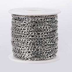 Stainless Steel Color 304 Stainless Steel Figaro Chains, Unwelded, with Spool, Stainless Steel Color, 5.5~7x4x1mm, about 65.61 Feet(20m)/roll