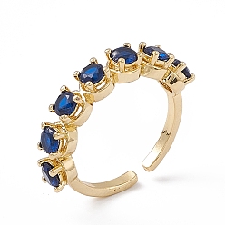 Bleu Foncé Bague de manchette ouverte en zircone cubique, bijoux en laiton doré pour femme, bleu foncé, taille us 6 1/4 (16.7 mm)
