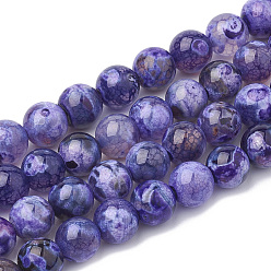 Slate Blue Natural Fire Crackle Agate Beads Strands, Dyed, Round, Slate Blue, 8mm, Hole: 1.5mm, about 50pcs/strand, 14.96 inch