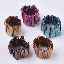 Mixed Color Freshwater Shell Beaded Stretch Bracelets, Dyed, Rectangle, Mixed Color, 1-3/4 inch~1-7/8 inch(4.6~4.9cm)