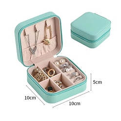 Turquoise Imitation Leather Jewelry Storage Zipper Boxes, Travel Portable Jewelry Organizer Case for Necklaces, Earrings, Rings, Square, Turquoise, 10x10x5cm