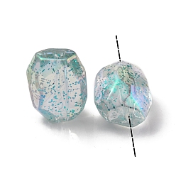 Blue UV Plating Rainbow Iridescent Acrylic Beads, with Glitter Powder, Oval, Blue, 21x16x13mm, Hole: 3mm