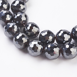 Non-magnetic Hematite Non-magnetic Synthetic Hematite Beads Strands, Grade AAA, Faceted(128 Facets), Round, 8mm, Hole: 1mm, about 50pcs/strand, 14.5 inch(37cm)