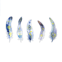 Bleu Bleuet 10pcs autocollants de plumes auto-adhésifs pour animaux de compagnie estampés à chaud, décalcomanies de plumes imperméables, pour le journal, album, cahier, artisanat bricolage, bleuet, 130x50mm