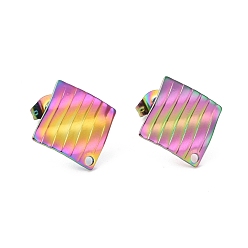Rainbow Color Placage ionique (ip) 304 recherche de boucles d'oreilles en acier inoxydable, avec le trou, losange, couleur arc en ciel, 16.5x16.5x1.5mm, Trou: 1.4mm, pin: 0.8 mm