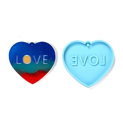 Deep Sky Blue Valentine's Day Theme DIY Pendant Silicone Molds, Resin Casting Molds, For UV Resin, Epoxy Resin Jewelry Making, Heart with Word LOVE, Deep Sky Blue, 60x67x6mm, Hole: 3mm