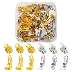 Platinum & Golden 50Pcs 2 Colors Iron Clip-on Earring Settings, with Round Flat Pad, Flat Round, Platinum & Golden, Tray: 10mm, 18x7mm, Hole: 3mm, 25Pcs/color